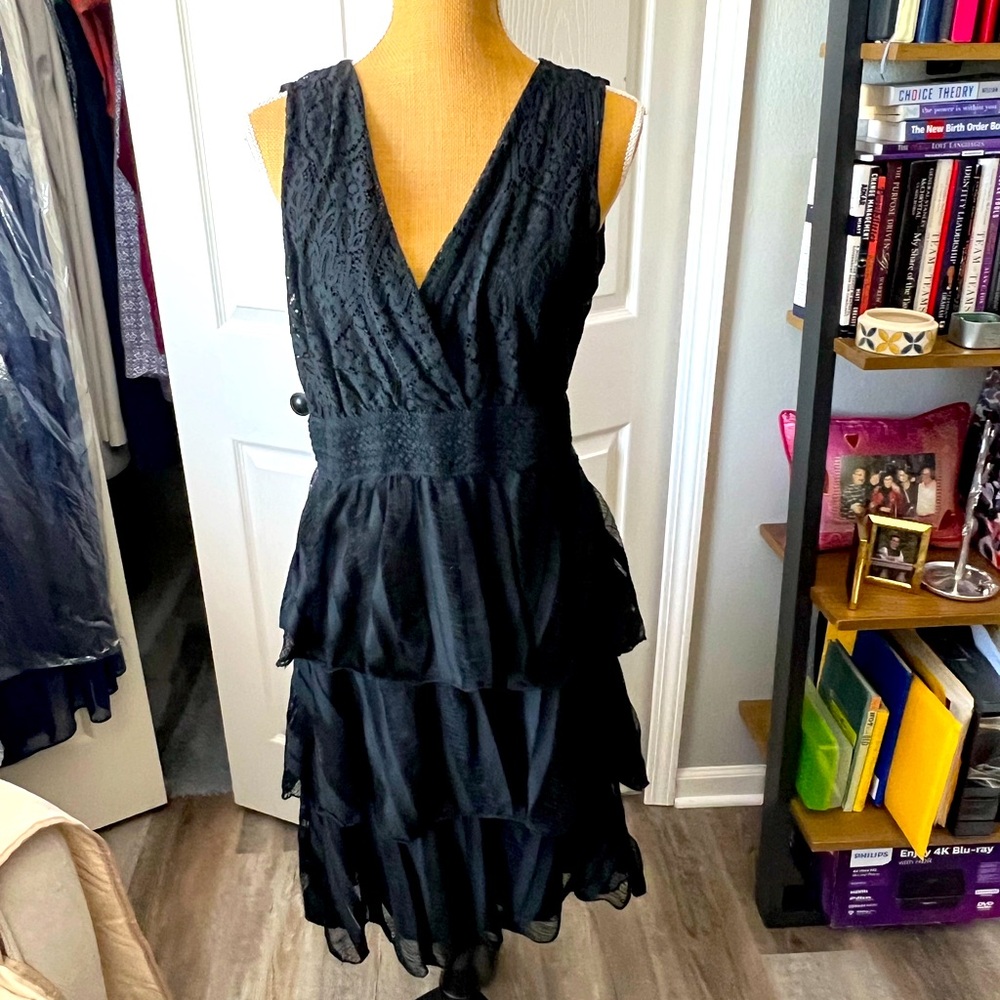 Black, lace, ruffles, size 12, fits like a large
